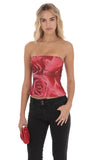 Mesh Rose Ruched Tube Top in Red