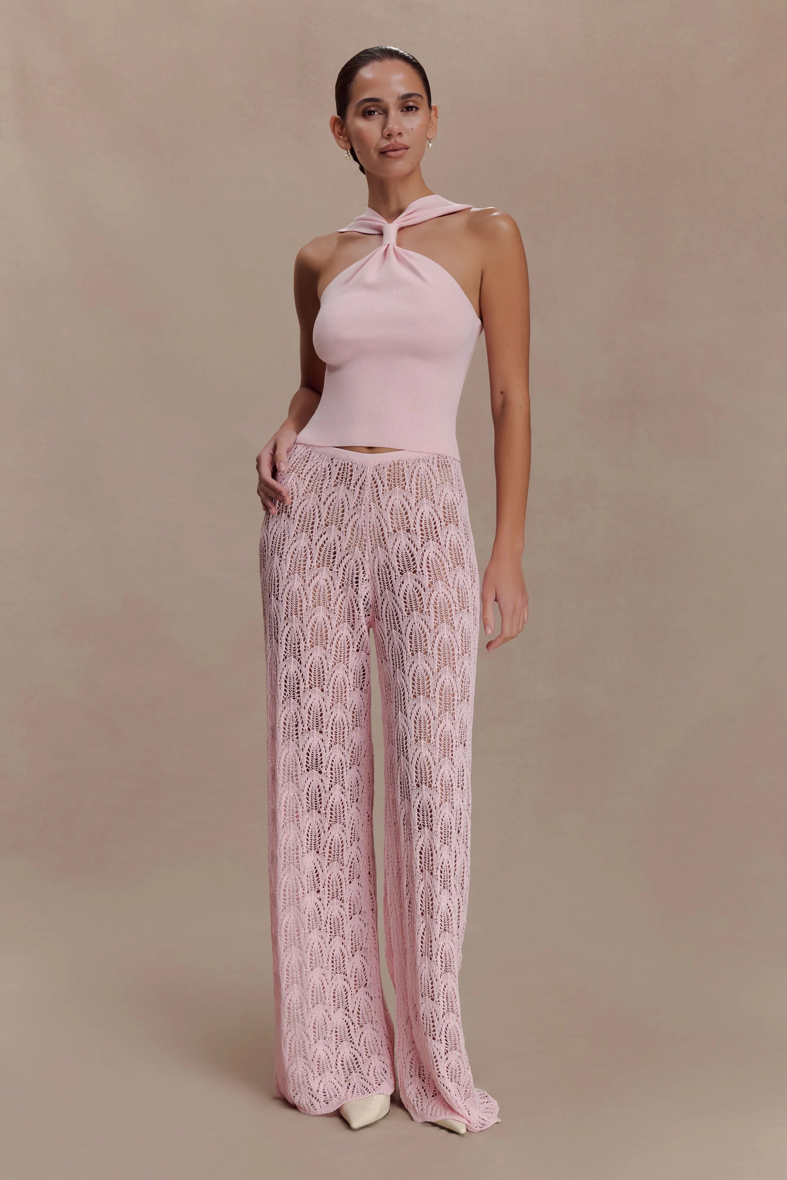 Angelika Twist Front Knit Top Baby Pink
