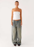 Miku Eyelet Strapless Top White