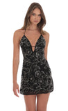 Floral Sequin Beaded Dress in Black