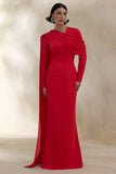 Heliora Red V Neck Maxi Dress With Sash And Draped Detail