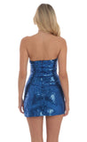 Sequin Strapless Side Ruched Dress in Blue