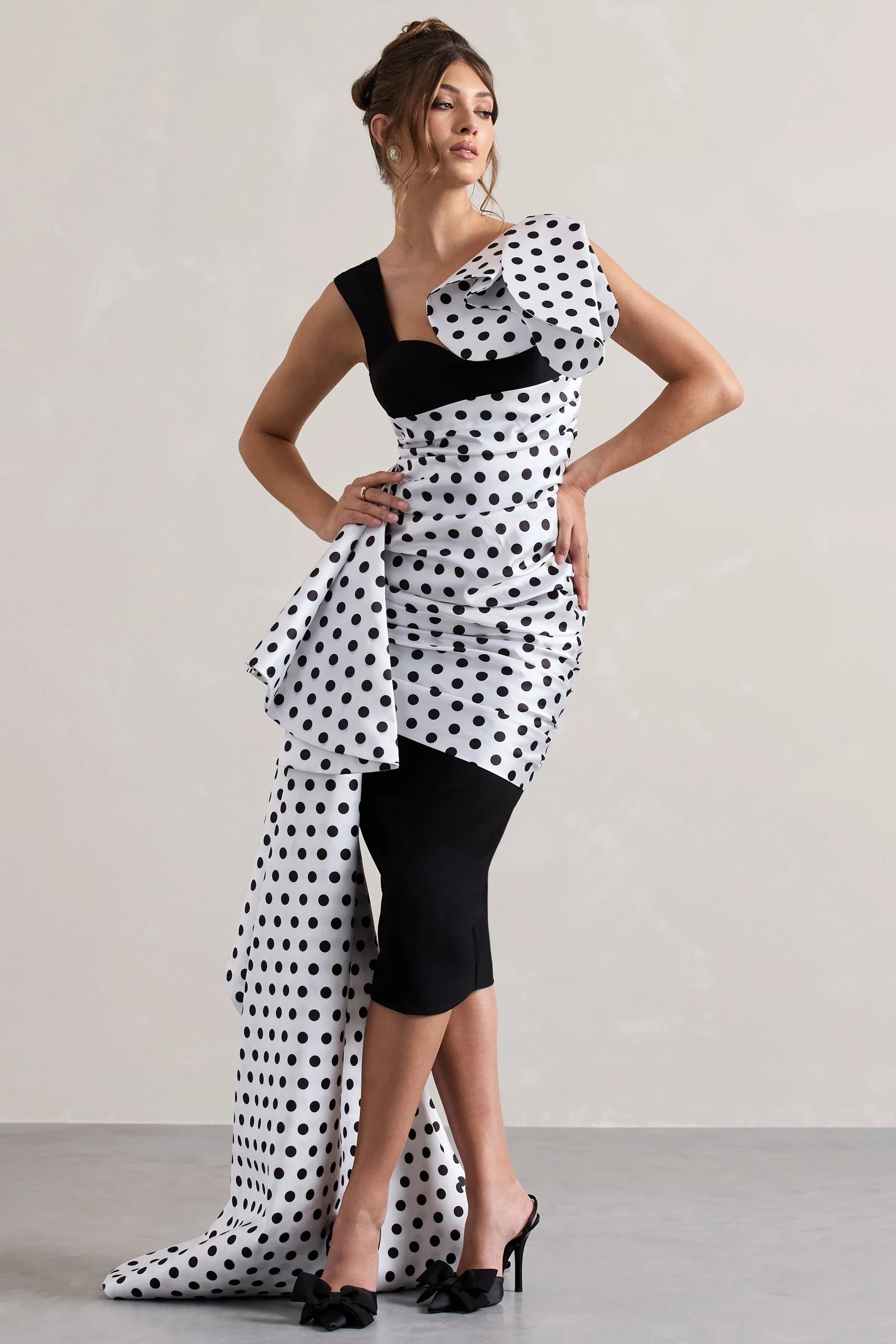 Unattainable Black Polka Dot Wrap Midi Dress Volume Drape