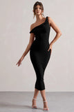 Salome Black Twisted Asymmetric Midi Dress