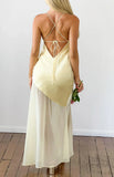 Laila Yellow Satin Scarf Formal Maxi Dress