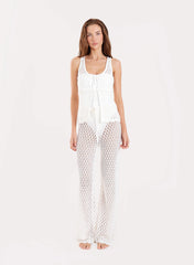 Off White Tie Front Crochet Top