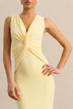Holly Lemon Plunge Neck Maxi Dress With Twist Detail