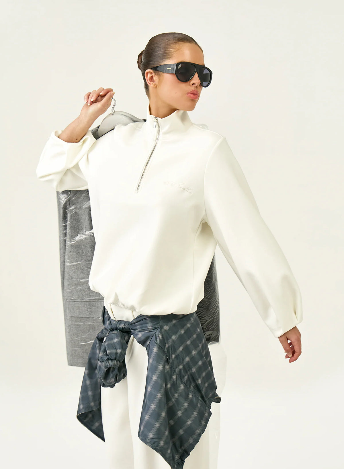 Cream Modal Funnel Neck Quarter Zip Sweatshirt