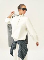 Cream Modal Funnel Neck Quarter Zip Sweatshirt