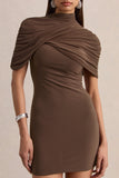 Perdi Brown Bodycon Mini Dress With Twisted Cape