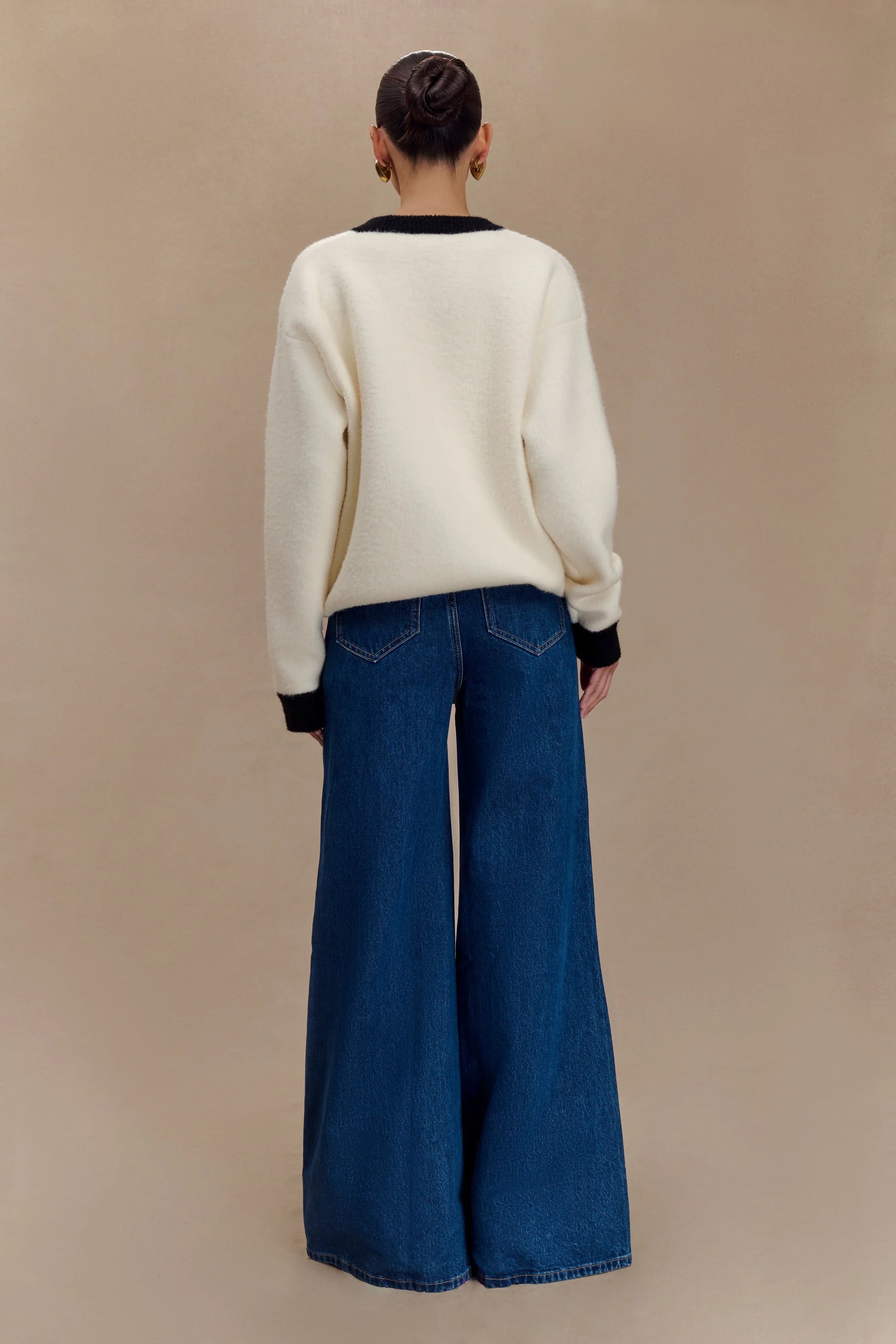 Jen Wide Leg Flare Denim Jeans Dark Blue