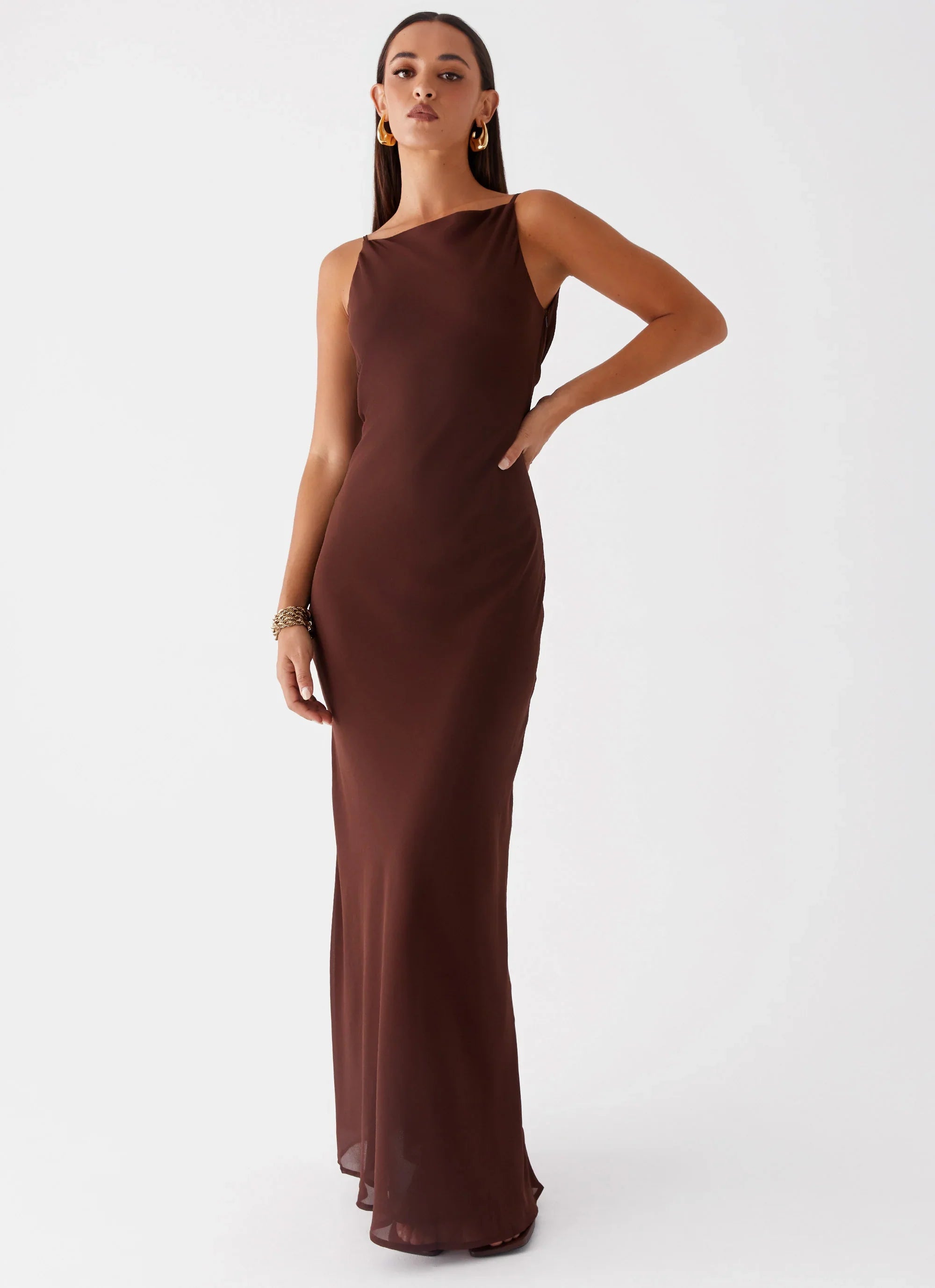 Dove High Neck Maxi Dress Chocolate