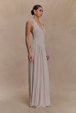 Yelena Ruched Halter Maxi Dress Taupe