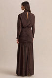 Zella Brown High Neck Maxi Dress With Sheer Skirt