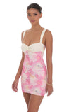 Two Tone Floral Mesh Bodycon Dress in Pink