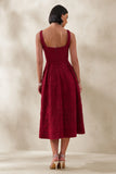 Ashmara Burgundy Lace Square Neck Midi Dress