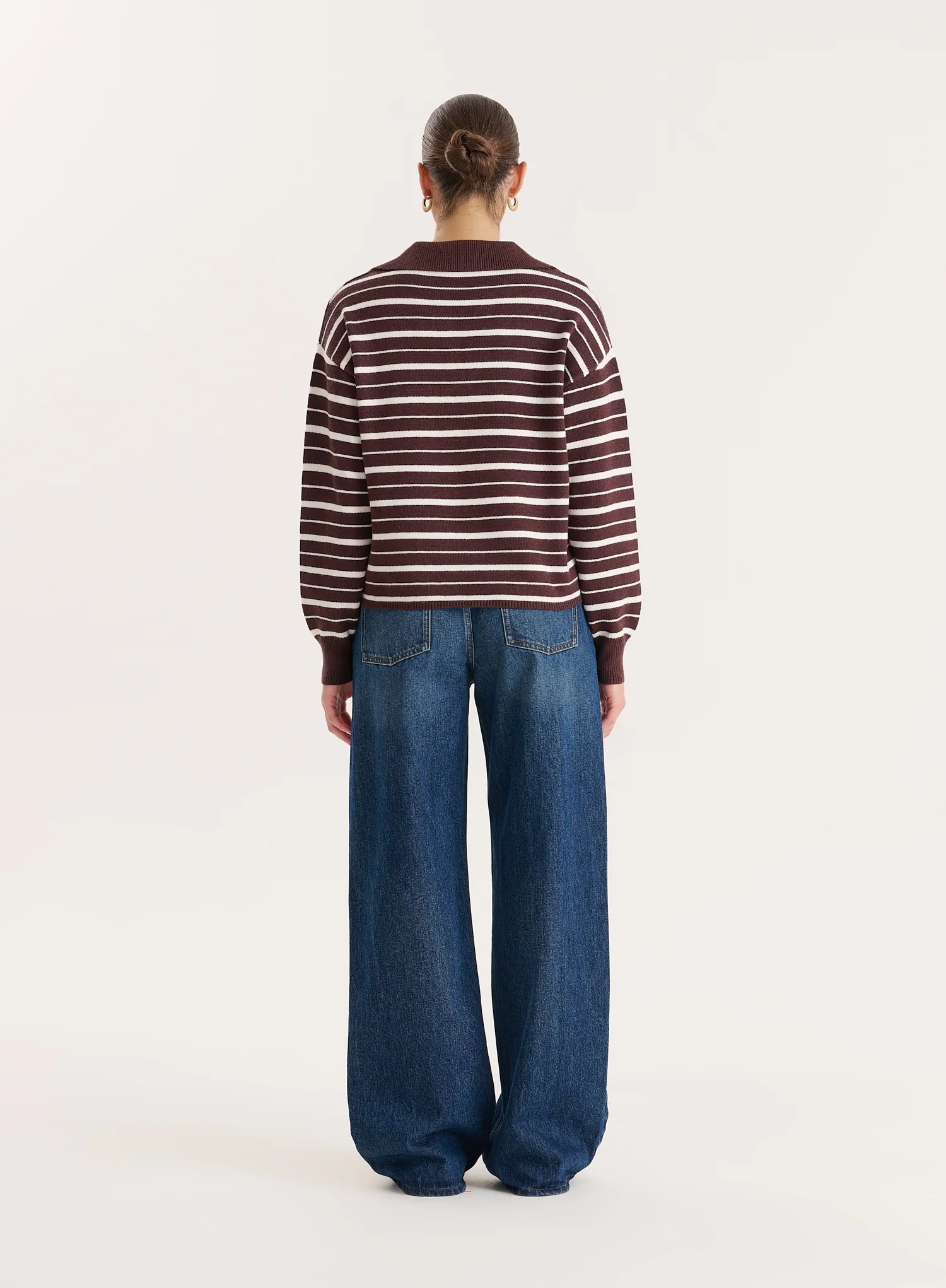 Brown And White Stripe Knitted Rugby Top