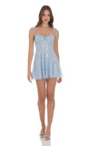 Sequin Ruffle Strap A Line Dress in Light Blue