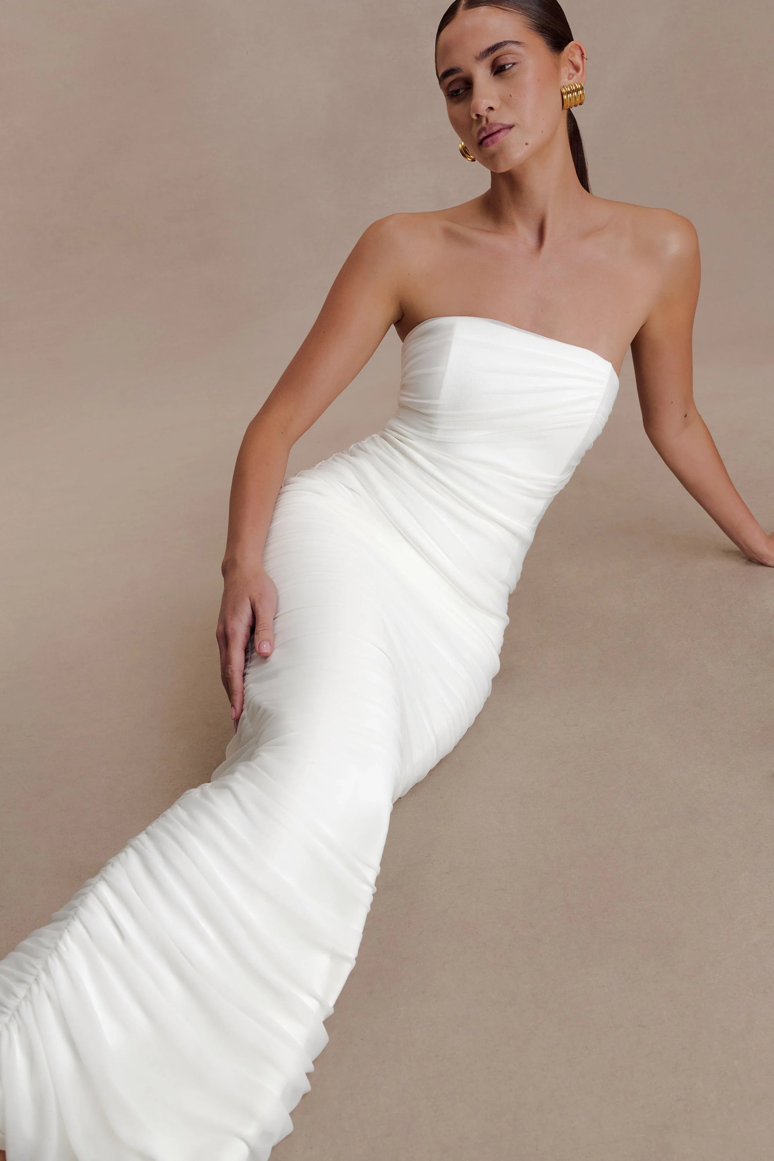 Jianna Strapless Mesh Maxi Dress Ivory