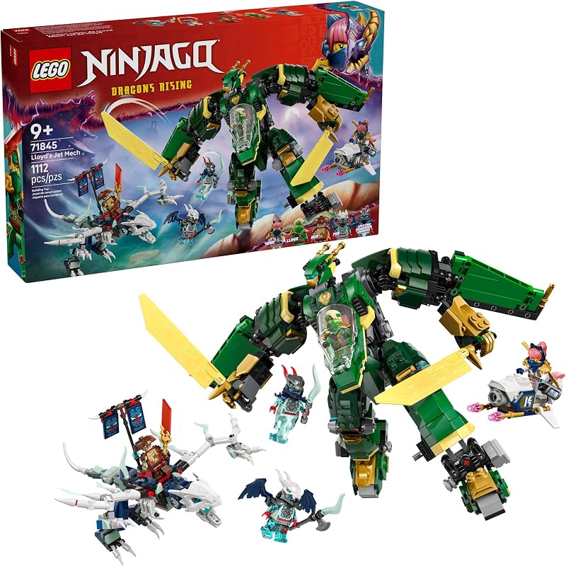 LEGO NINJAGO Lloyds Jet Mech Building Toy Model Building Kit for Boys Girls Ages 9 Transforming Playset for Kids W 5 Ninja Toy Minifigures Dragons Rising Gift Idea for Birthdays 71845