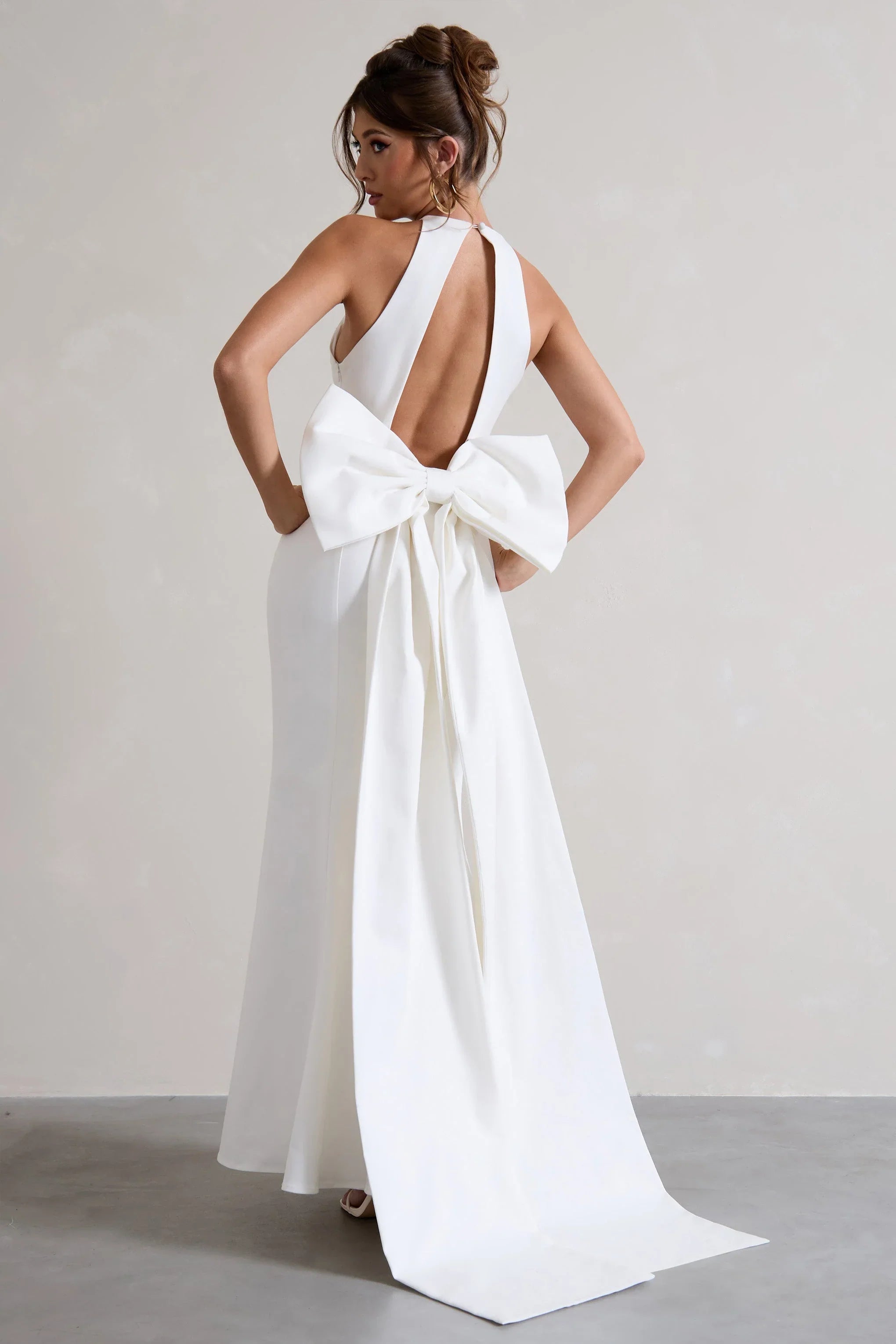 Bestow White Open Back Maxi Dress With Oversized White Bow