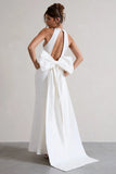 Bestow White Open Back Maxi Dress With Oversized White Bow