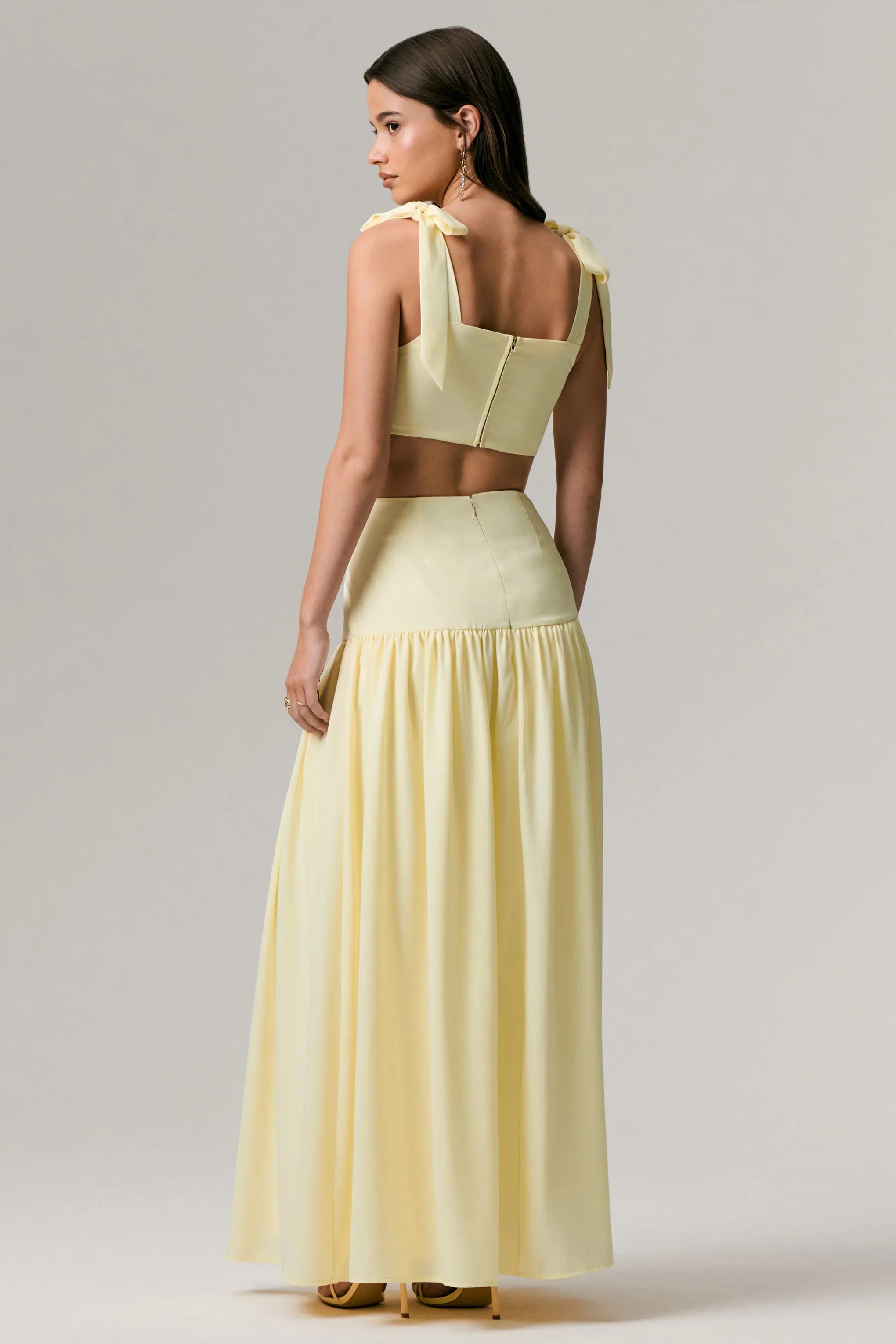 Reminiscent Lemon Ruched Maxi Skirt