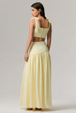 Reminiscent Lemon Ruched Maxi Skirt
