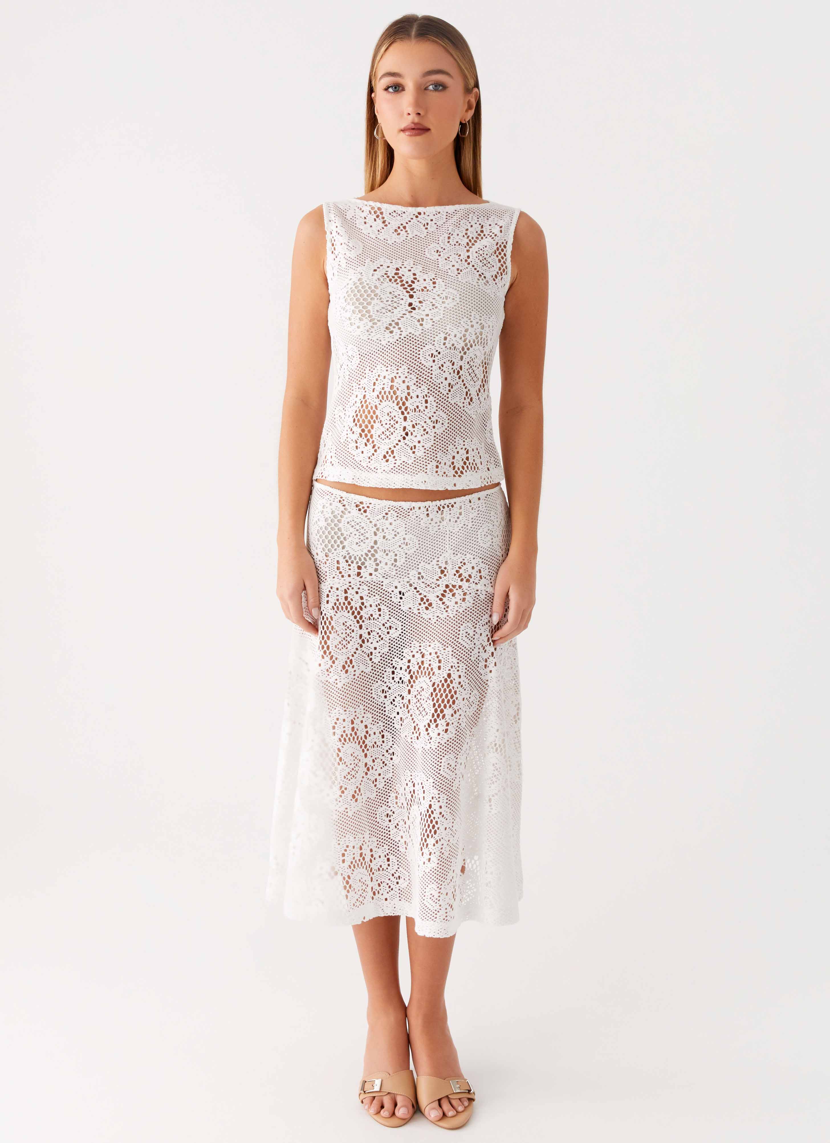 Virelle Lace Midi Skirt Ivory