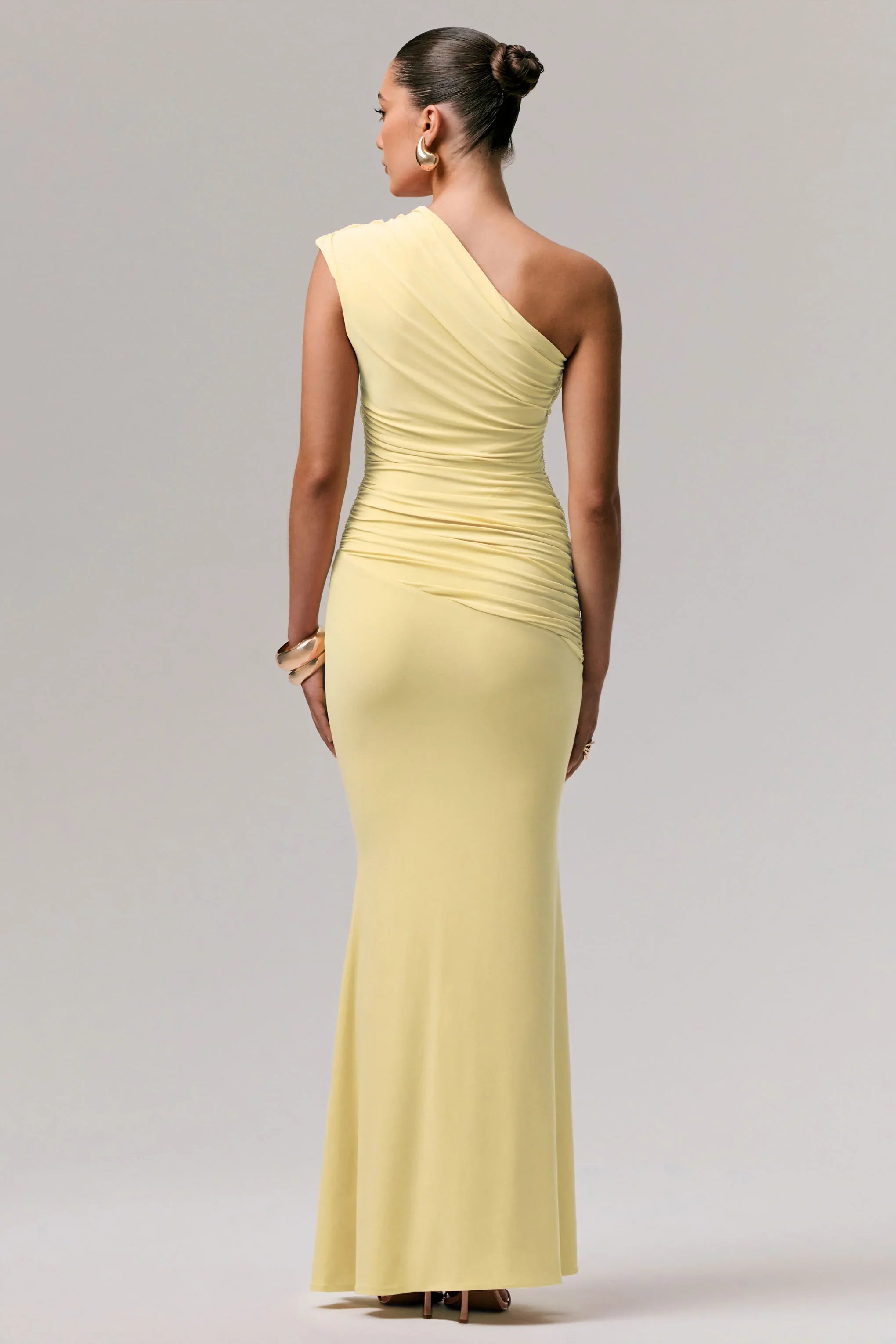 Mardi Lemon Asymmetric Maxi Dress With Ruching