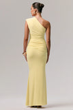 Mardi Lemon Asymmetric Maxi Dress With Ruching