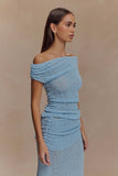 Chloe Off Shoulder Boucle Knit Top Light Blue