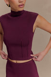 Romaine High Neck Bandage Knit Top Wine