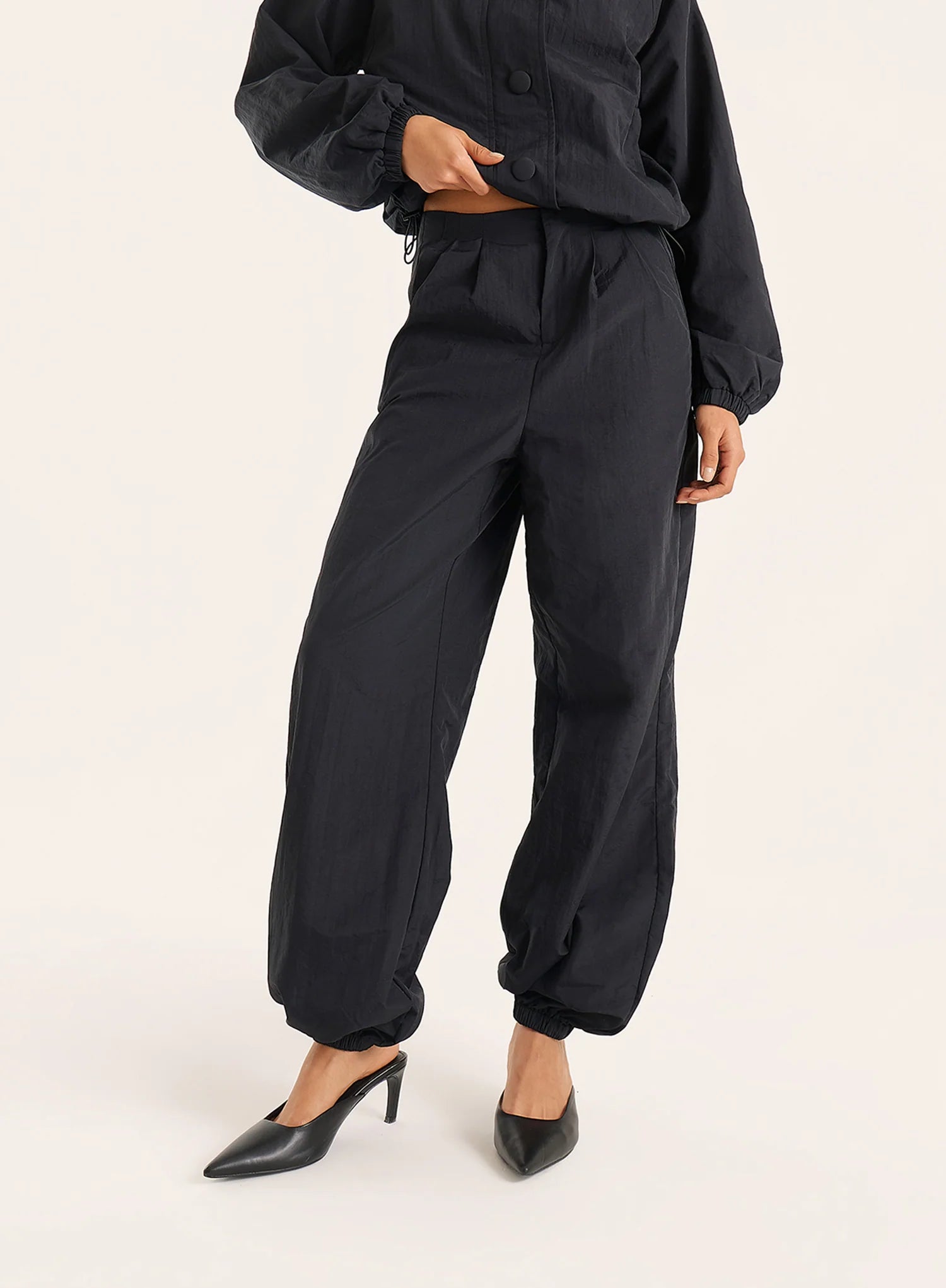 Black Balloon Leg Parachute Joggers