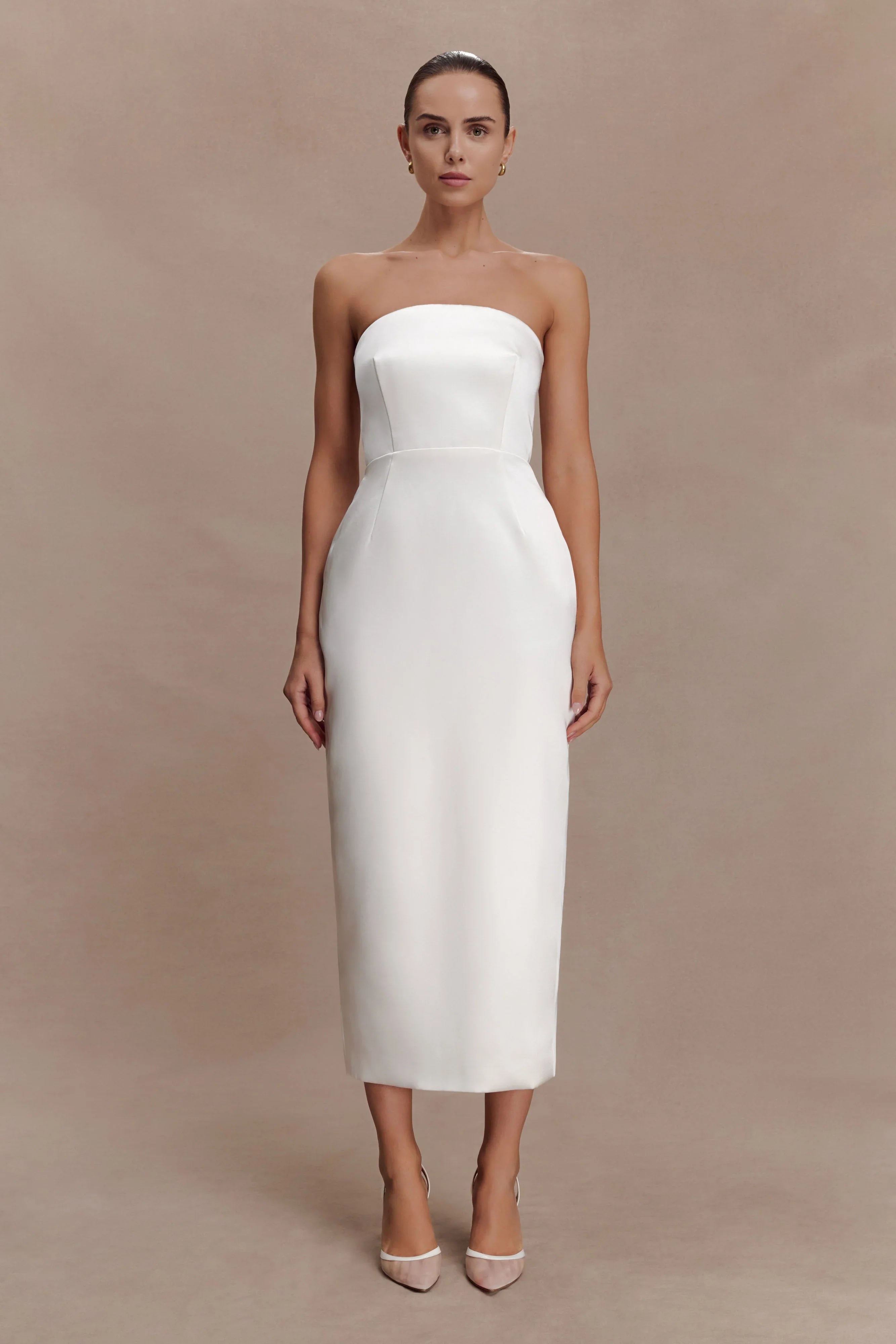 Ophelia Peplum Satin Maxi Dress Ivory