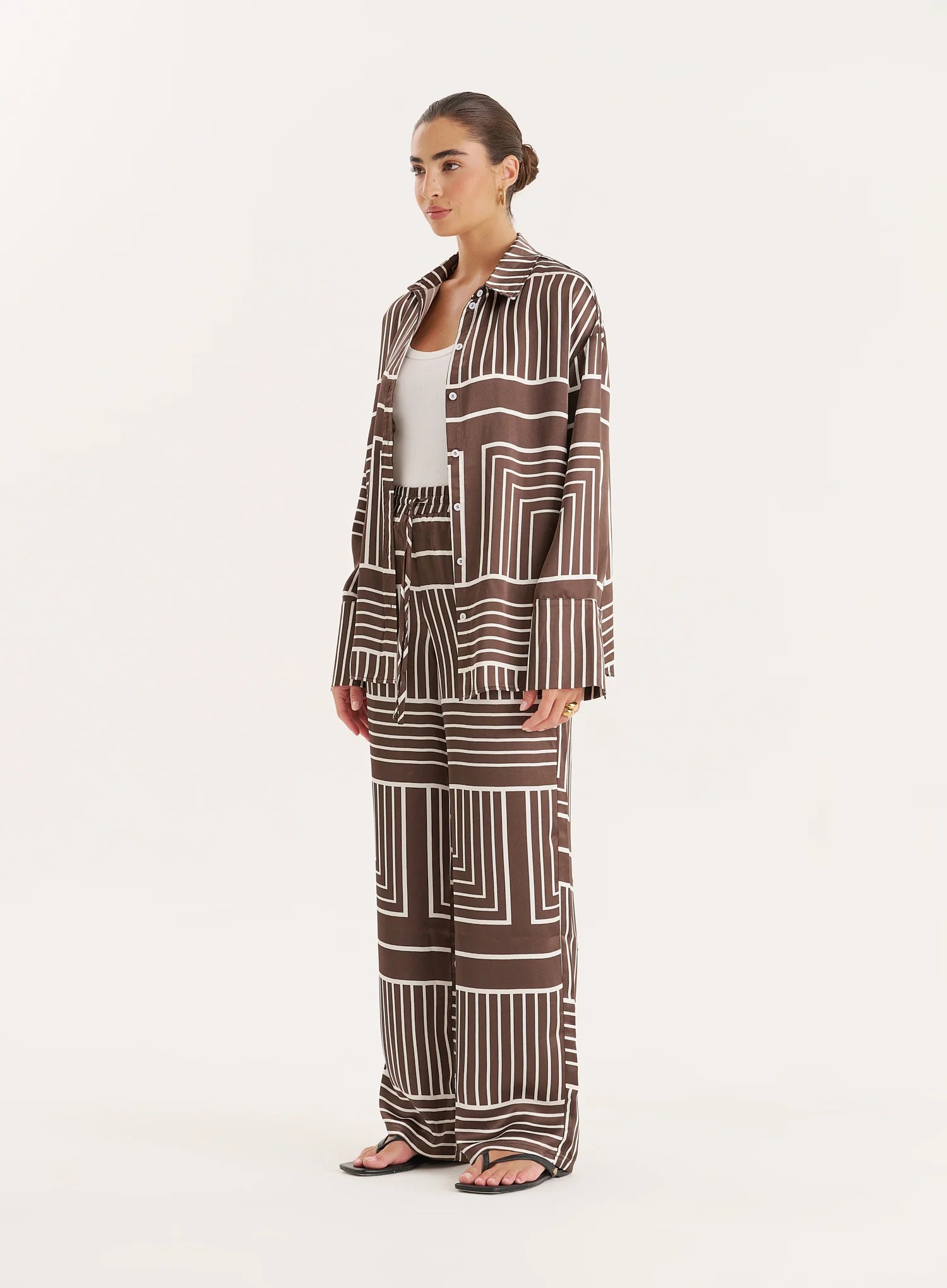 Chocolate Abstract Print Satin Trouser