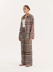 Chocolate Abstract Print Satin Trouser