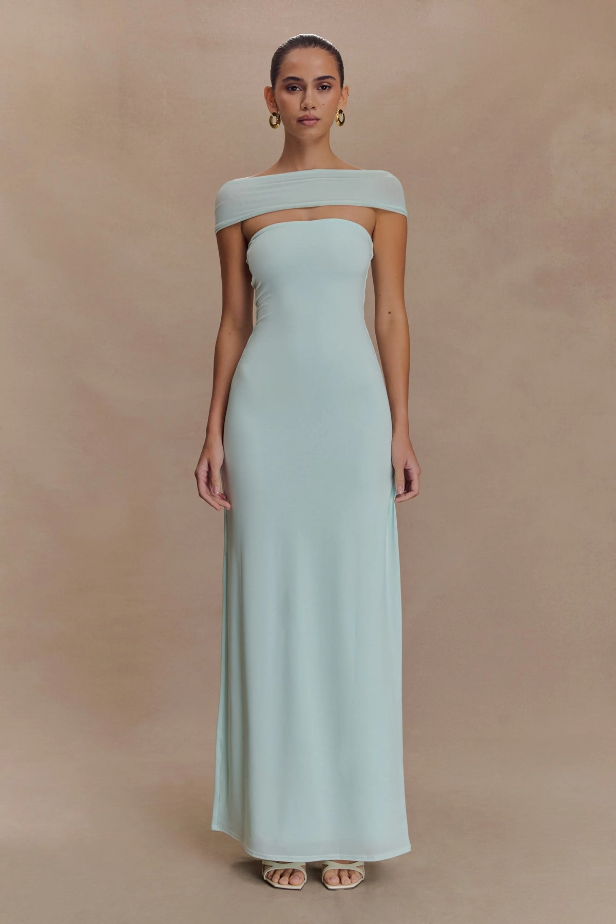 Aurora Slinky And Mesh Split Maxi Dress Lagoon