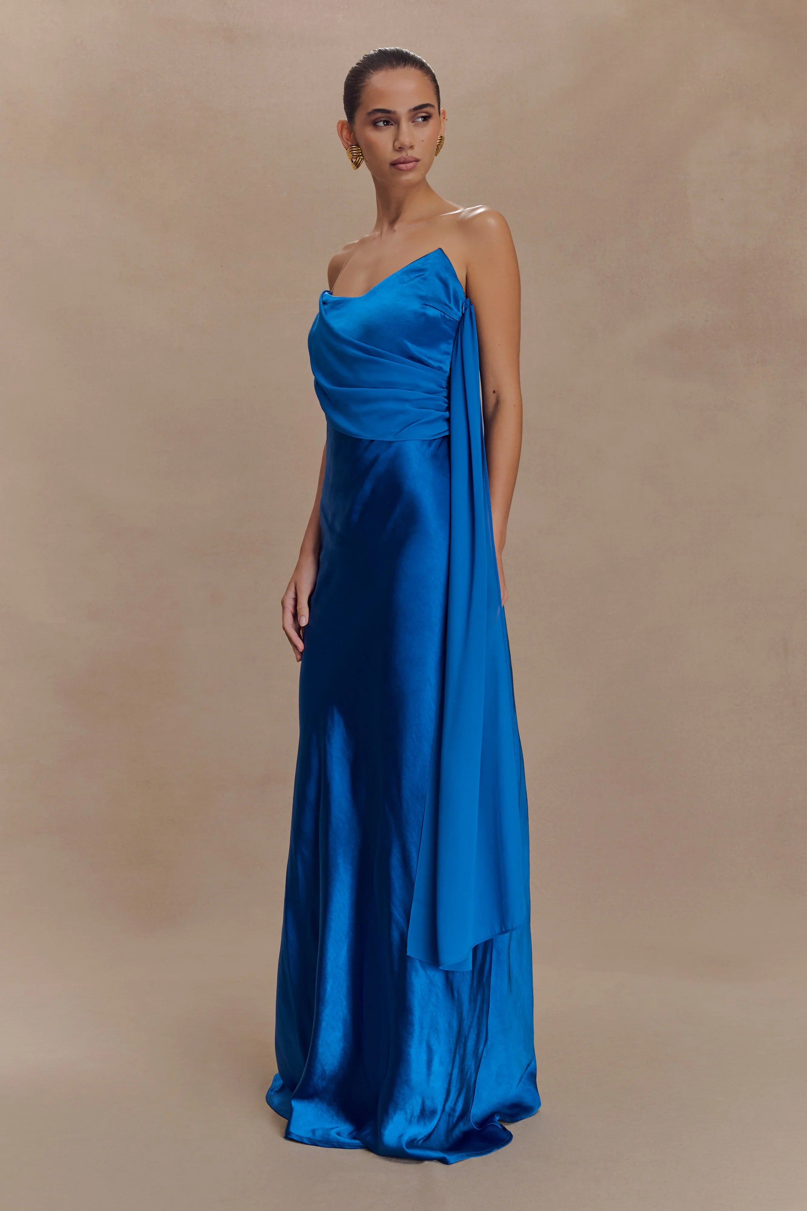 Carah Satin And Chiffon Maxi Dress Cobalt