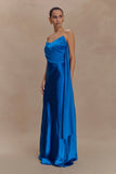 Carah Satin And Chiffon Maxi Dress Cobalt