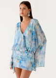 Vanish Into You Mini Dress Aqua Paisley