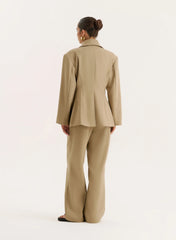 Camel Cinched Waist Tailored Blazer