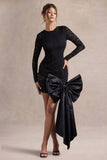 Evry Black Lace Long Sleeve Mini Dress With Oversized Satin Bow