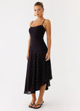 Keep You Waiting Midi Dress Black Polkadot