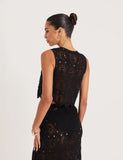 Black Crochet Tie Front Sleeveless Top