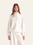 Cream Modal Funnel Neck Quarter Zip Sweatshirt
