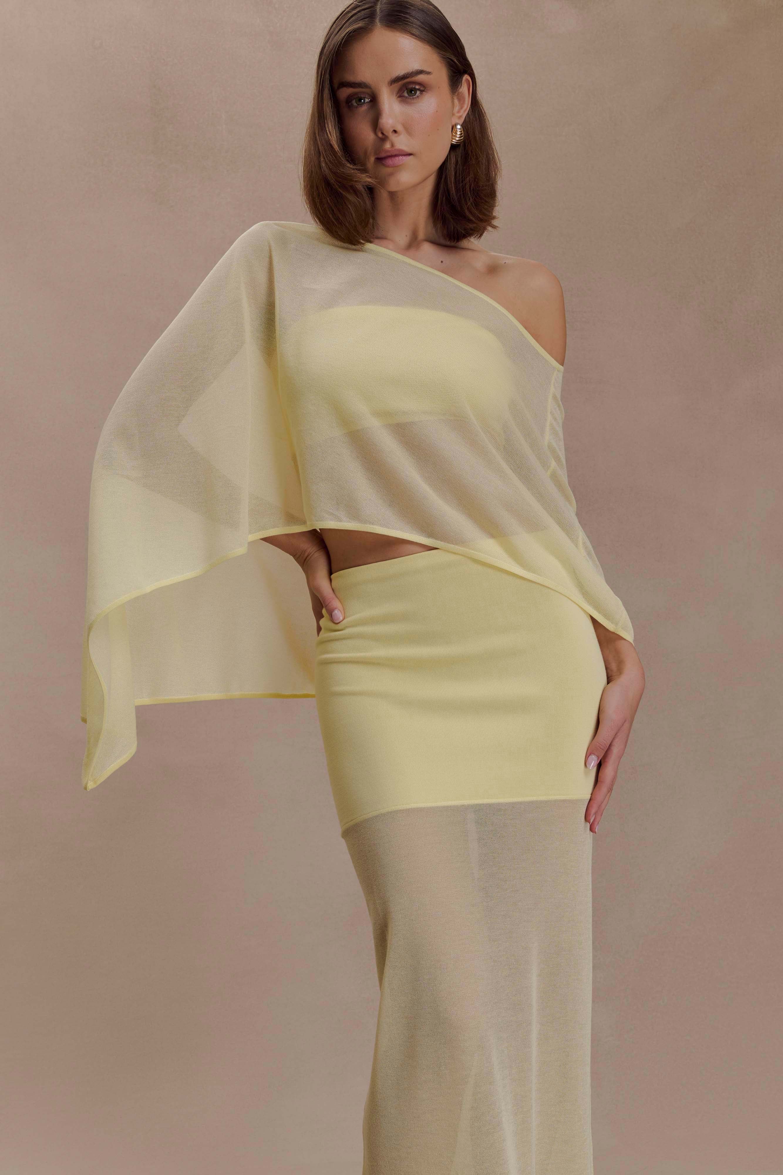 Lyra Sheer Knit Cape Lemon