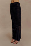 Matilda Ruched Mesh Maxi Skirt Black