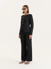 Black Tailored Gold Button Front Split Blazer