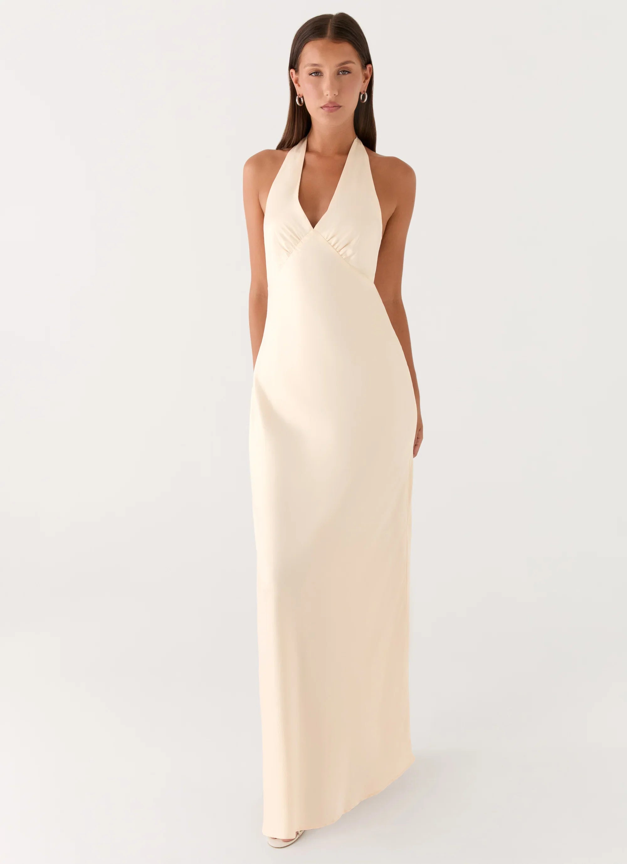 Heavy Hearted Satin Maxi Dress Pearl